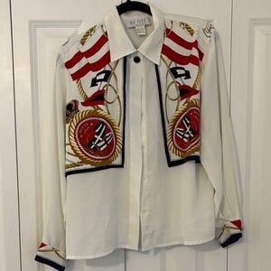 Vintage White and Red sailor Print women’s blouse